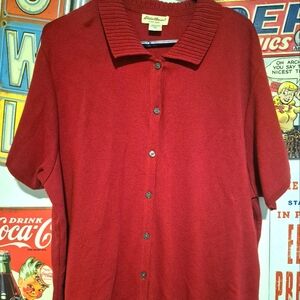 Eddie Bauer Red Short Sleeve Cardigan